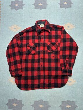 Vintage 50s 60s wool flannel shirt buffalo plaid Frost Proof distressed large